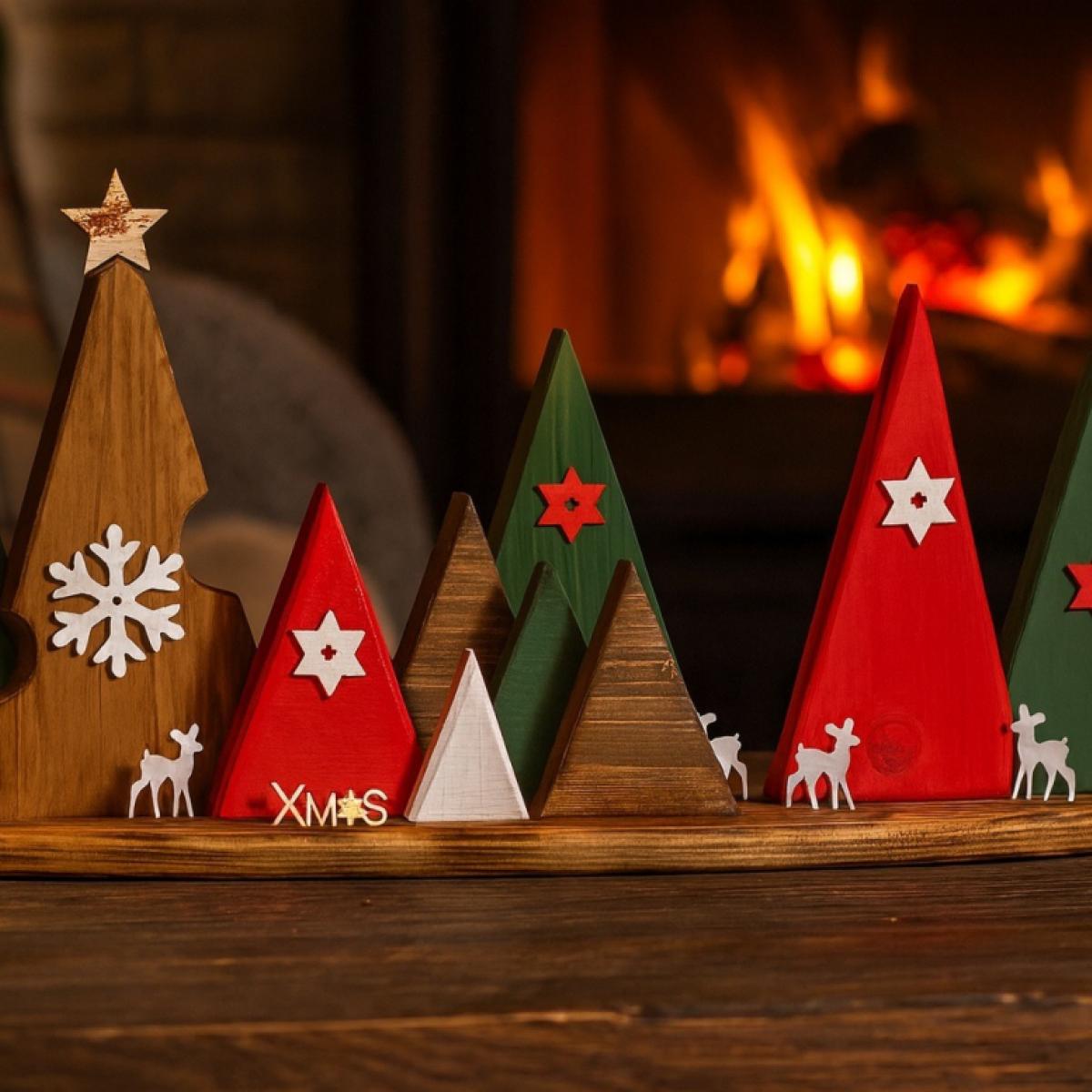 Decorațiune de Crăciun din lemn – peisaj festiv rustic