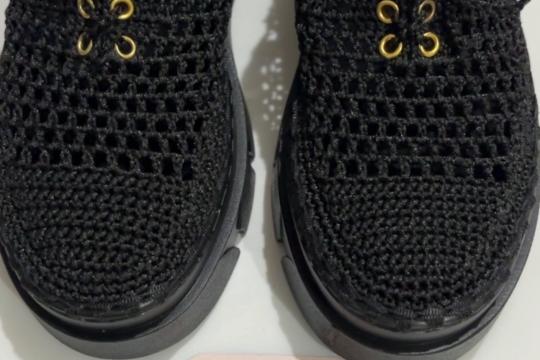 Pantofi handmade croșetați negri ElaD™ – model elegant premium cu talpă groasă