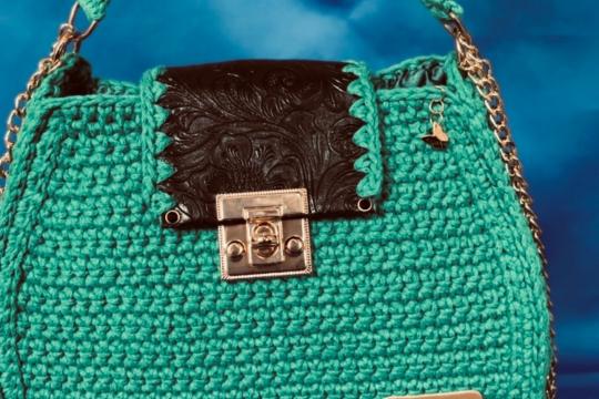 Set geantă handmade croșetată ElaD™ verde cu portofel – model elegant premium