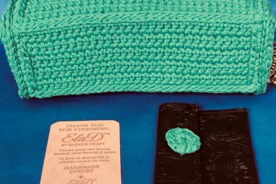 Set geantă handmade croșetată ElaD™ verde cu portofel – model elegant premium